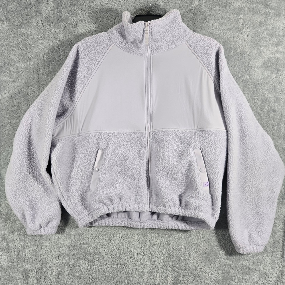 Blogilates Women Lavender Purple Sherpa Fleece Full Zip Jacket Large Mixed Media